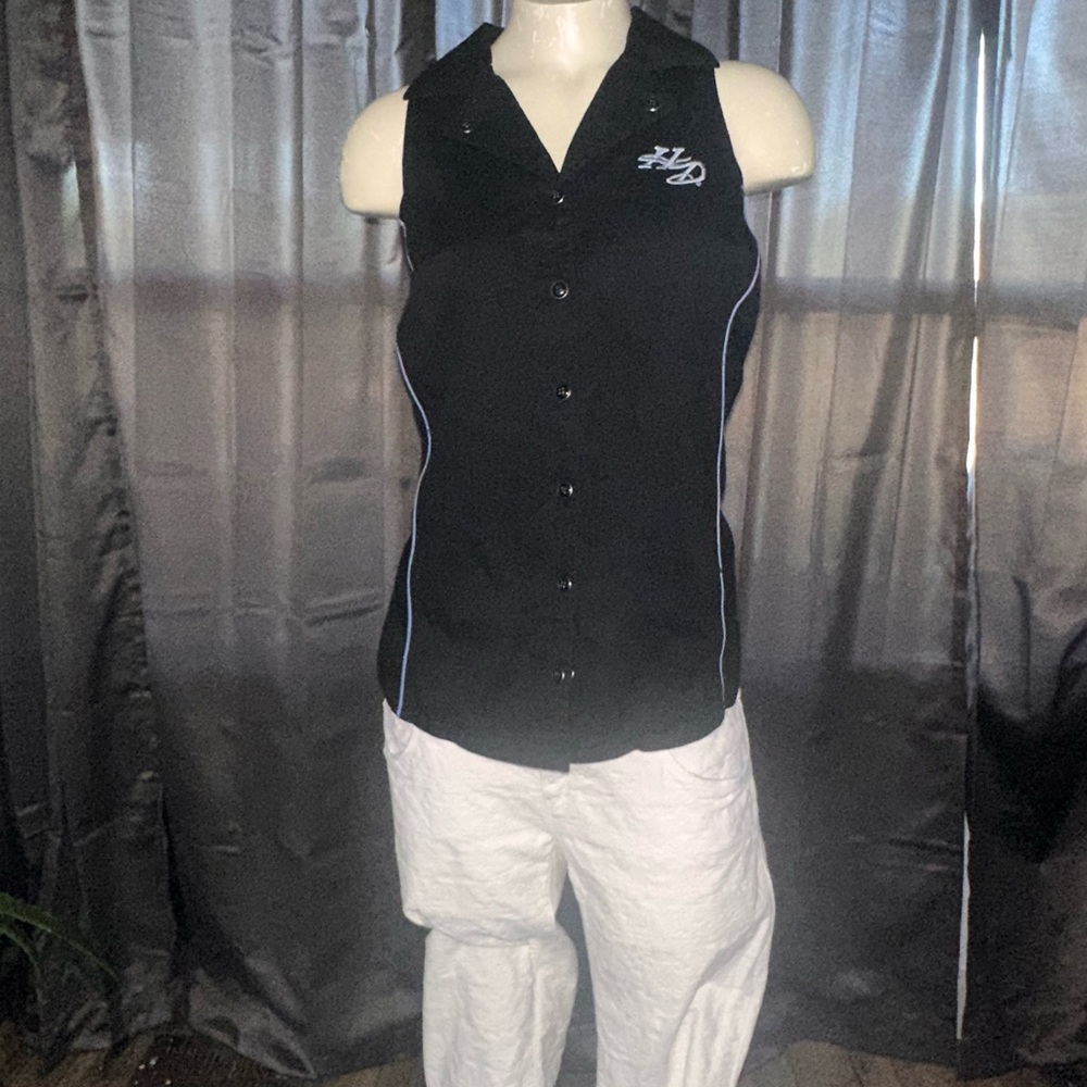 Harley Davidson Black Button-Up Sleeveless Top XL